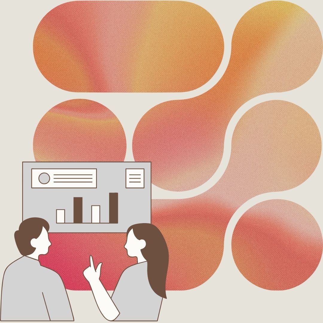 Graphic of two people looking at a bar graph