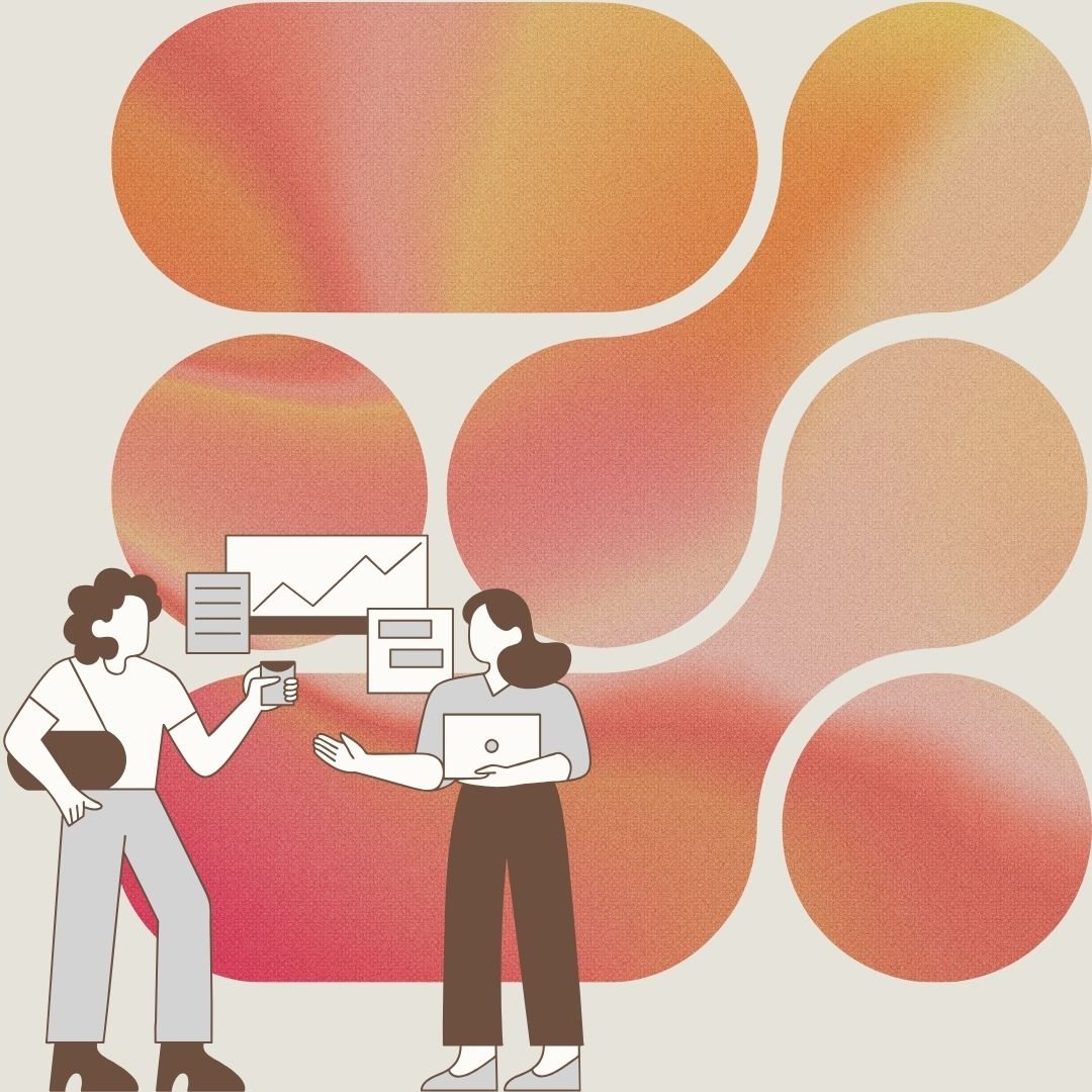 graphic of people looking at a graph showing growth