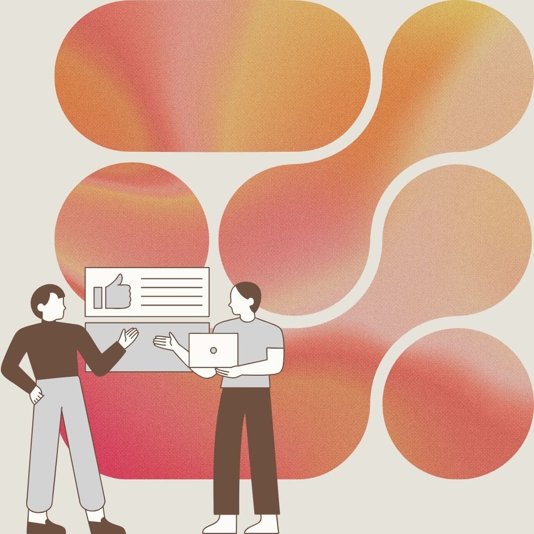 graphic of two people looking at a web page
