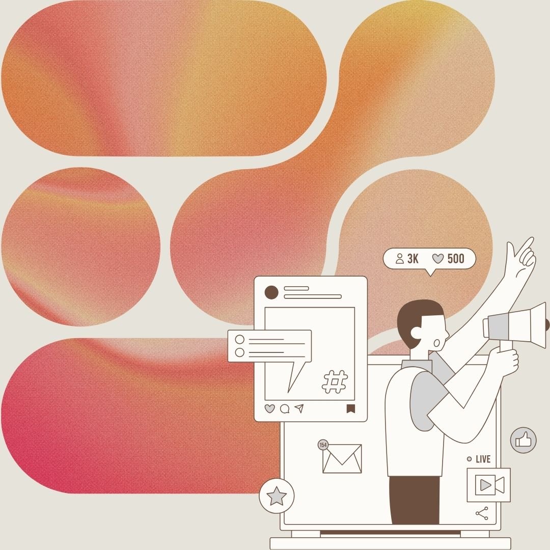 graphic of a person with a megaphone in front of social media icons