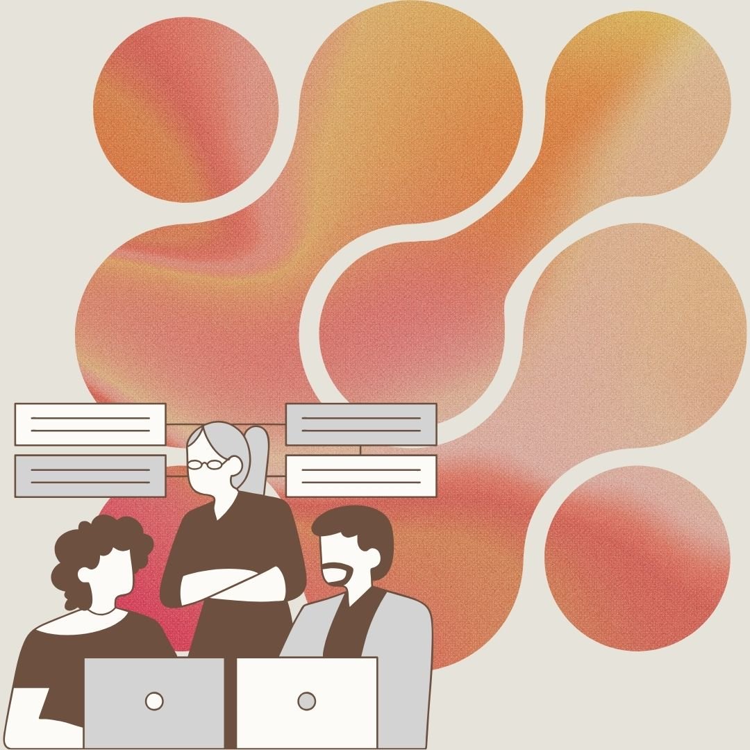 graphic of 3 people working together
