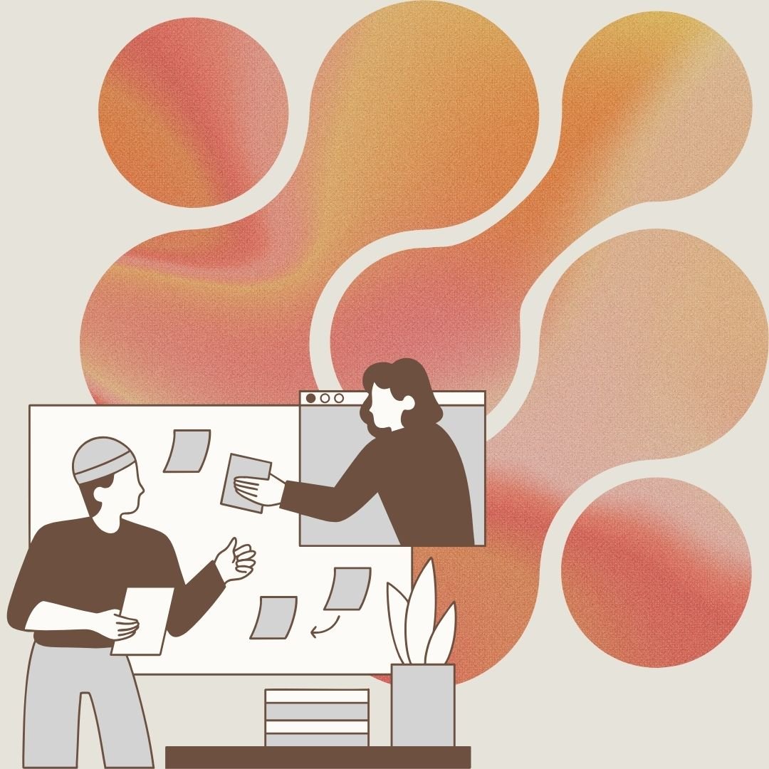 graphic of two people working together