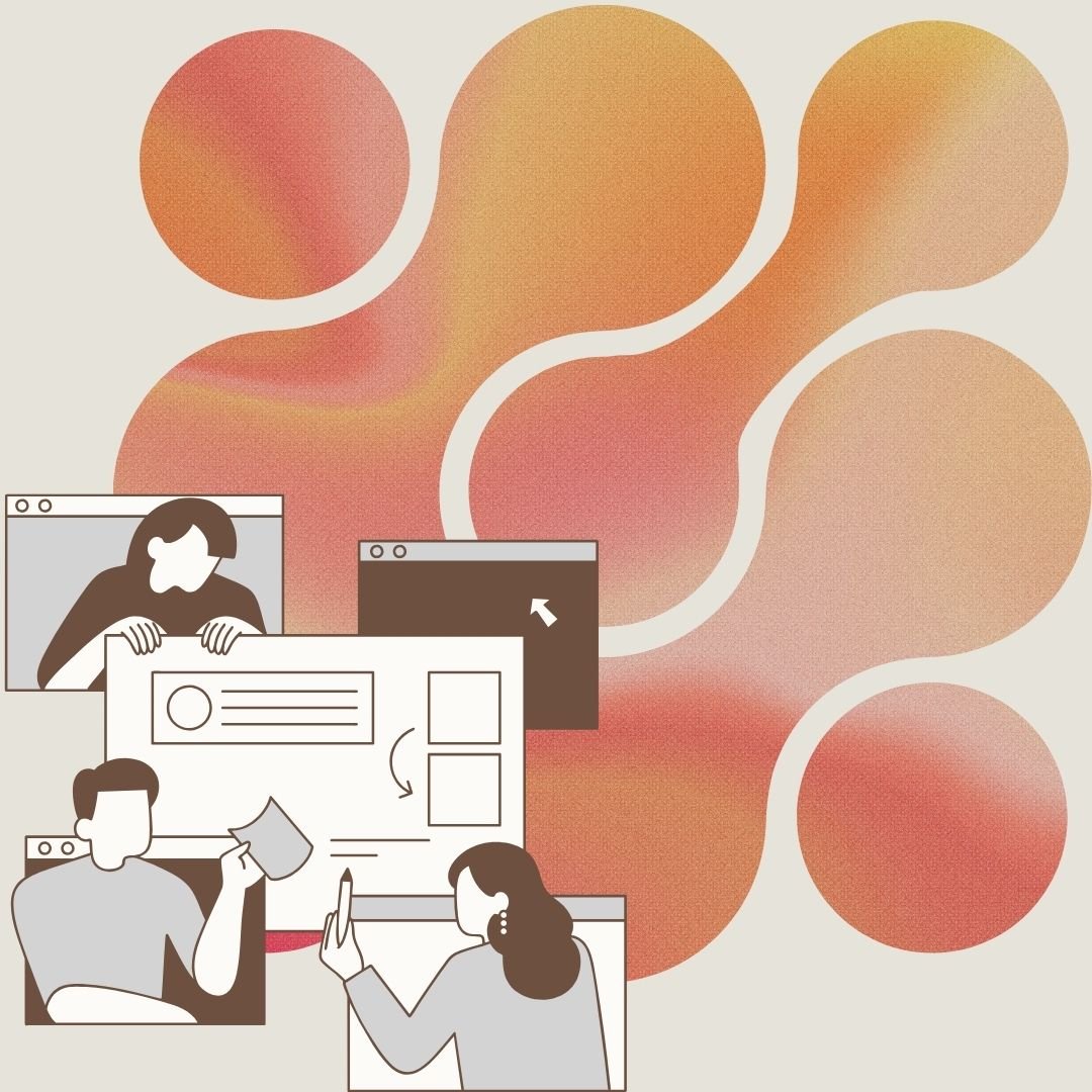 graphic of 3 people working together