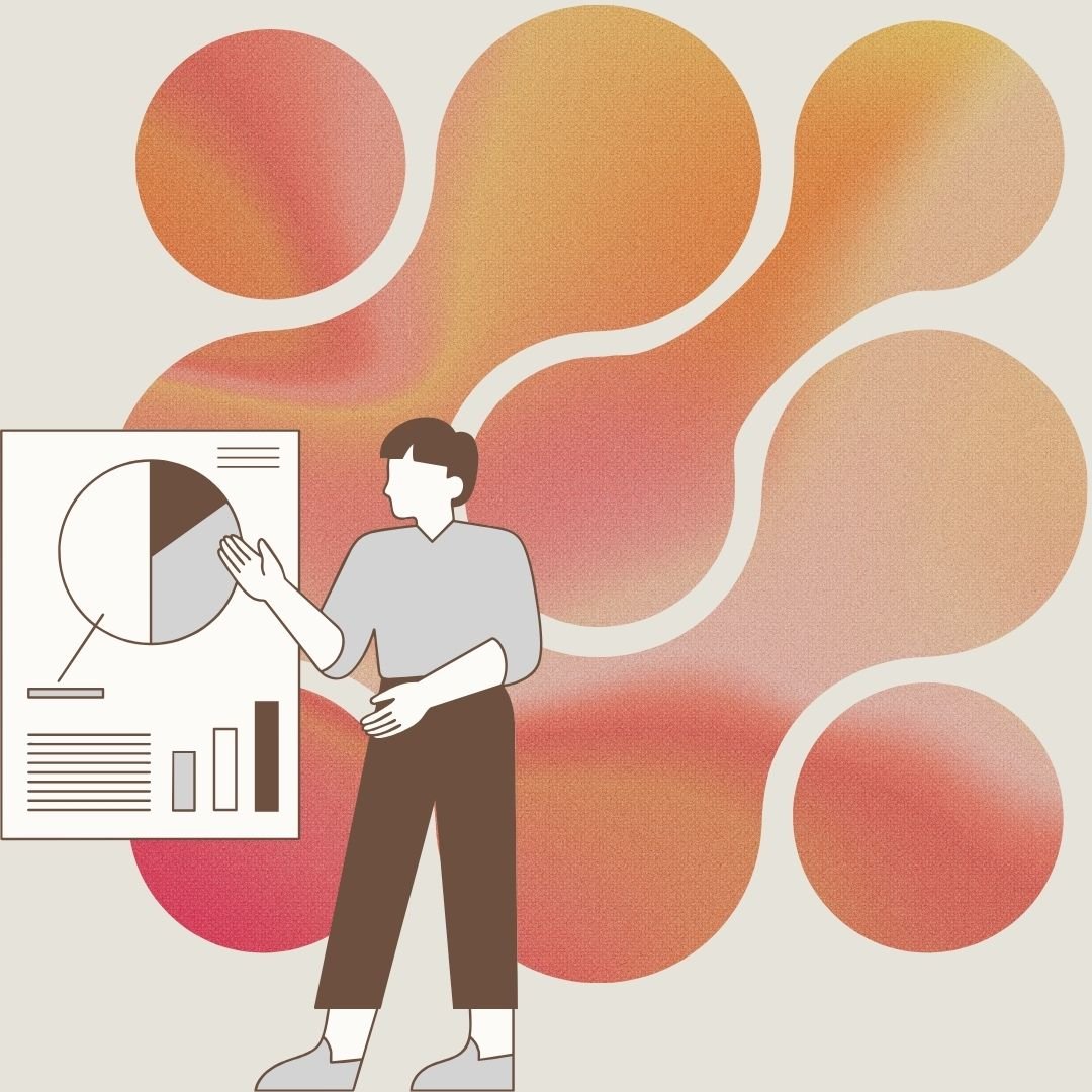 graphic of person showing pie graph